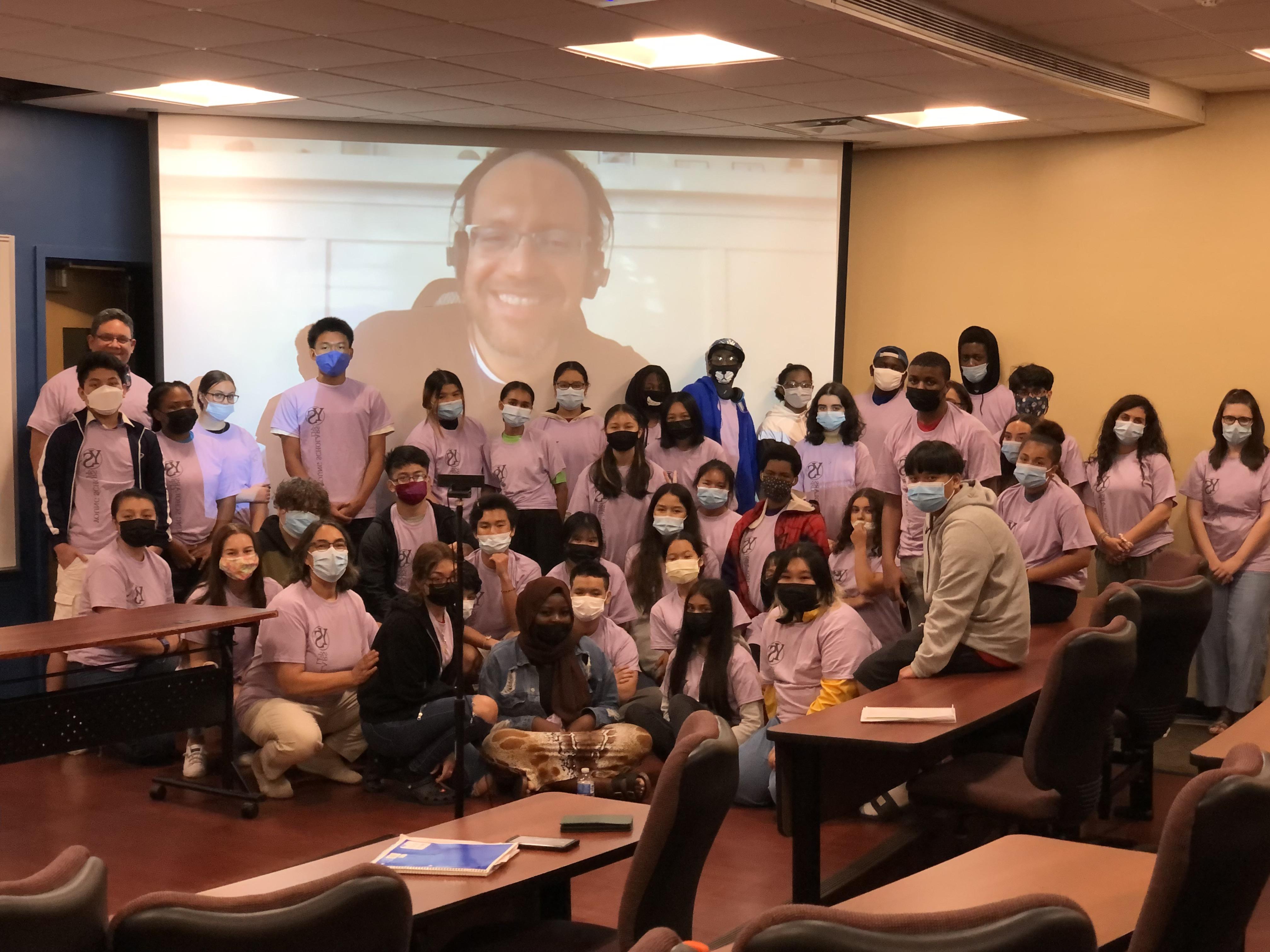 STEAM Scholars posed with Romer Rosales from LinkedIn.