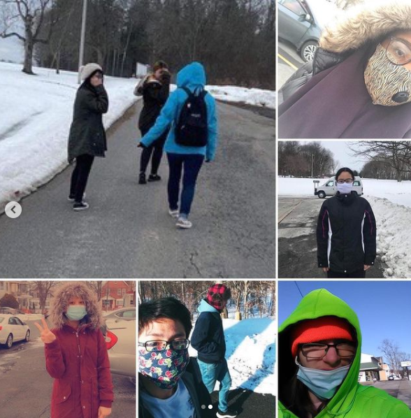 A collage of students outside doing the walk. 